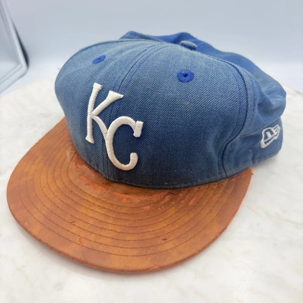 VTG New Era‎ Kansas City Royals Hat Mens M/L Blue 9FIFTY Snapback Faux Leather